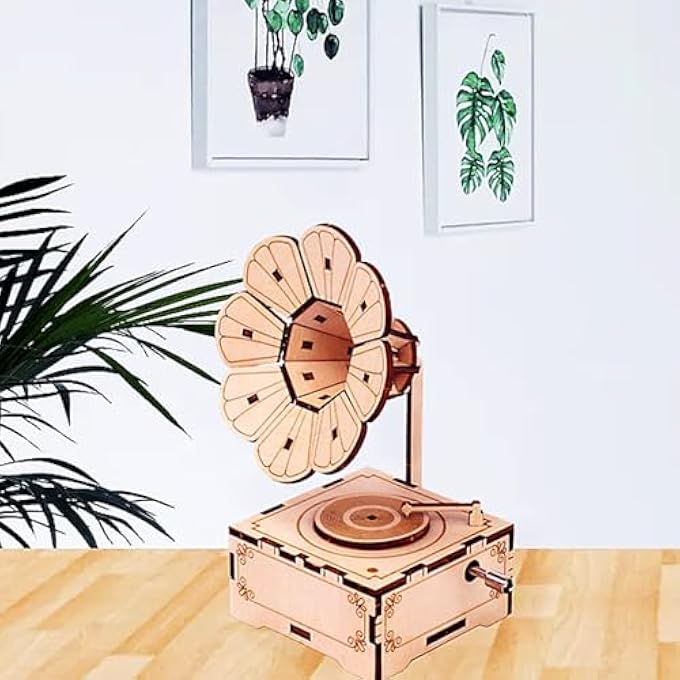 3D WOODEN PUZZLE MUSIC BOX PHONOGRAPH HAND CRANK MUSIC BOX TEASER SCIENCE AND EDUCATION EDUCATION DIY KITS 3D PUZZLES FOR ADULTS - Image 3